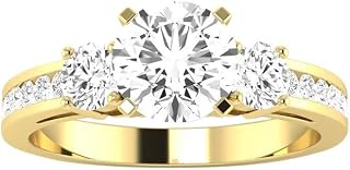 1 to 5 Carat 14k Round Channel Set 3 Three Stone Diamond Engagement Ring