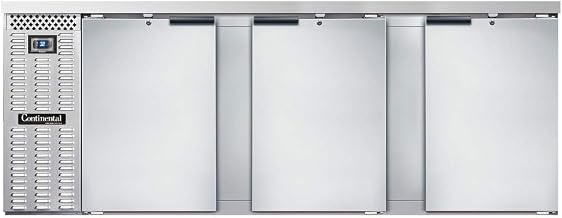 BBC90-SS Three Section Refrigerated Back Bar Cooler, 90" W x 34-3/4"H, Stainless Steel Exterior