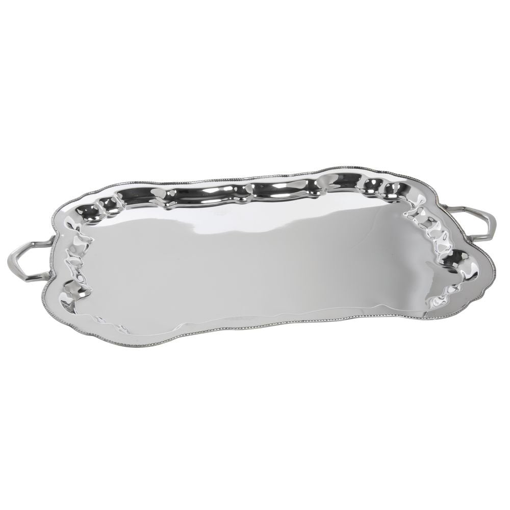 Serving Tray Stainless Steel Round with Beaded Edge - 27" L x 17 1/2" W x 1 1/2" H by HUBERT – Stainless Steel, Silver, Model TR09414188