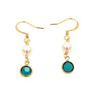 Crystal Channel Drop Dangle Earring - Emerald Color by Martiana Jewelry – 1 inch, Crystal, Pearl, Gold Tone Ear Hook, Emerald Color, Model MJ-E109
