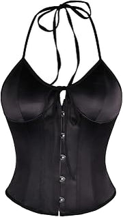 Women's Satin Corset Bustier Button Front Sleeveless Halter Tops