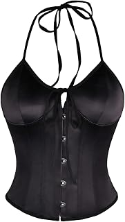 Women's Satin Corset Bustier Button Front Sleeveless Halter Tops