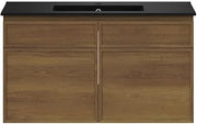 Swiss Madison St. Tropez 36" Wall-Mounted Bathroom Vanity in Brown Oak with Black Sink Top