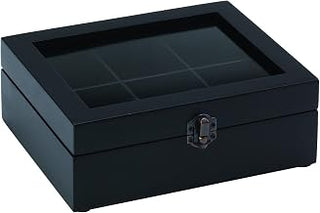 Service Ideas TB006 Wooden Tea Storage Chest Box with 6 Compartments. Black