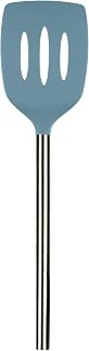 Tovolo Slotted Silicone Spatula Turner Slotted Stainless Steel Handle 10" Blue Slate Heat Resistant Non Toxic BPA Free Kitchen Utensil, Silicone Egg Pancake Flipper Metal Handle Turner for Cooking