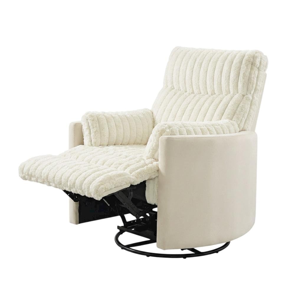 Corduroy-Upholstered Manual Recliner with Wide Wale Texture by Furnifact – Polyester, White
