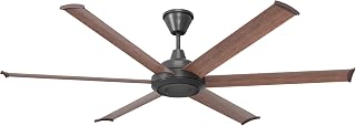 Big Ass Fans 72" Bison Ceiling Fan with LED Light, Black Motor, Walnut Foils, WiFi Smart Control, Large Room Indoor Fan, Quiet Energy-Efficient Motor