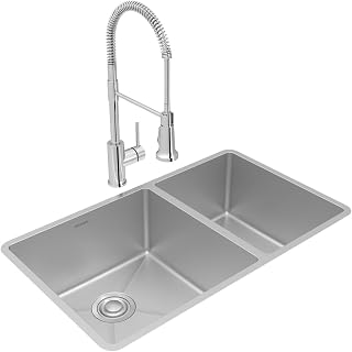 Elkay Crosstown 18 Gauge Stainless Steel 31-1/2" x 18-1/2" x 9" 60/40 Double Bowl Undermount Sink & Faucet Kit with Drain