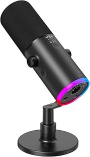 TONOR Dynamic Gaming Microphone XLR/USB Mic with AI Noise Cancellation | Desktop Stand Set, RGB, Tap Mute, 3.5mm Jack, Gain Control, Microfono for Content Creators, Black, TD510 AIR S