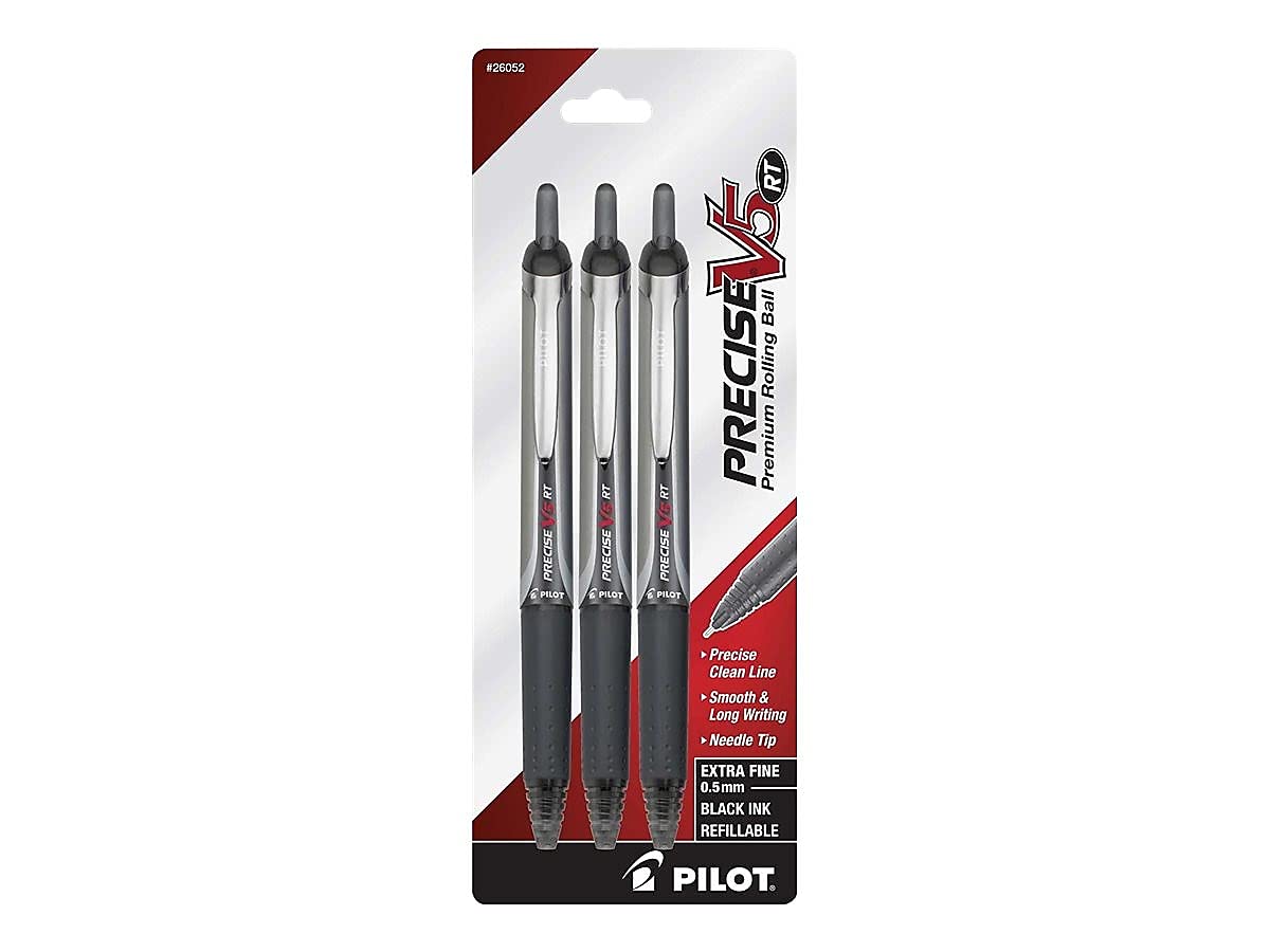 Precise V10 RT Retractable Ball Pens by PILOT – 3 Count (Pack of 1), Metal, Black, Model 26052