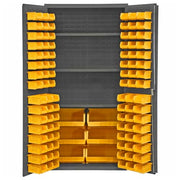 14 Gauge Welded Steel Heavy Duty Flush Door Style Storage Cabinet with 102 Bins by Durham – Alloy Steel, Gray,chrome, Model 3501-BDLP-102-3S-95