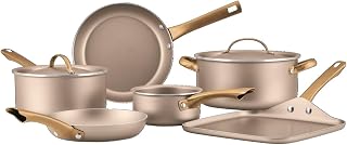 Farberware Radiant Nonstick Cookware/Pots and Pan Set with Lids and Prestige Kitchen Cooking Tools, Dishwasher Safe, 12 Piece, Champagne