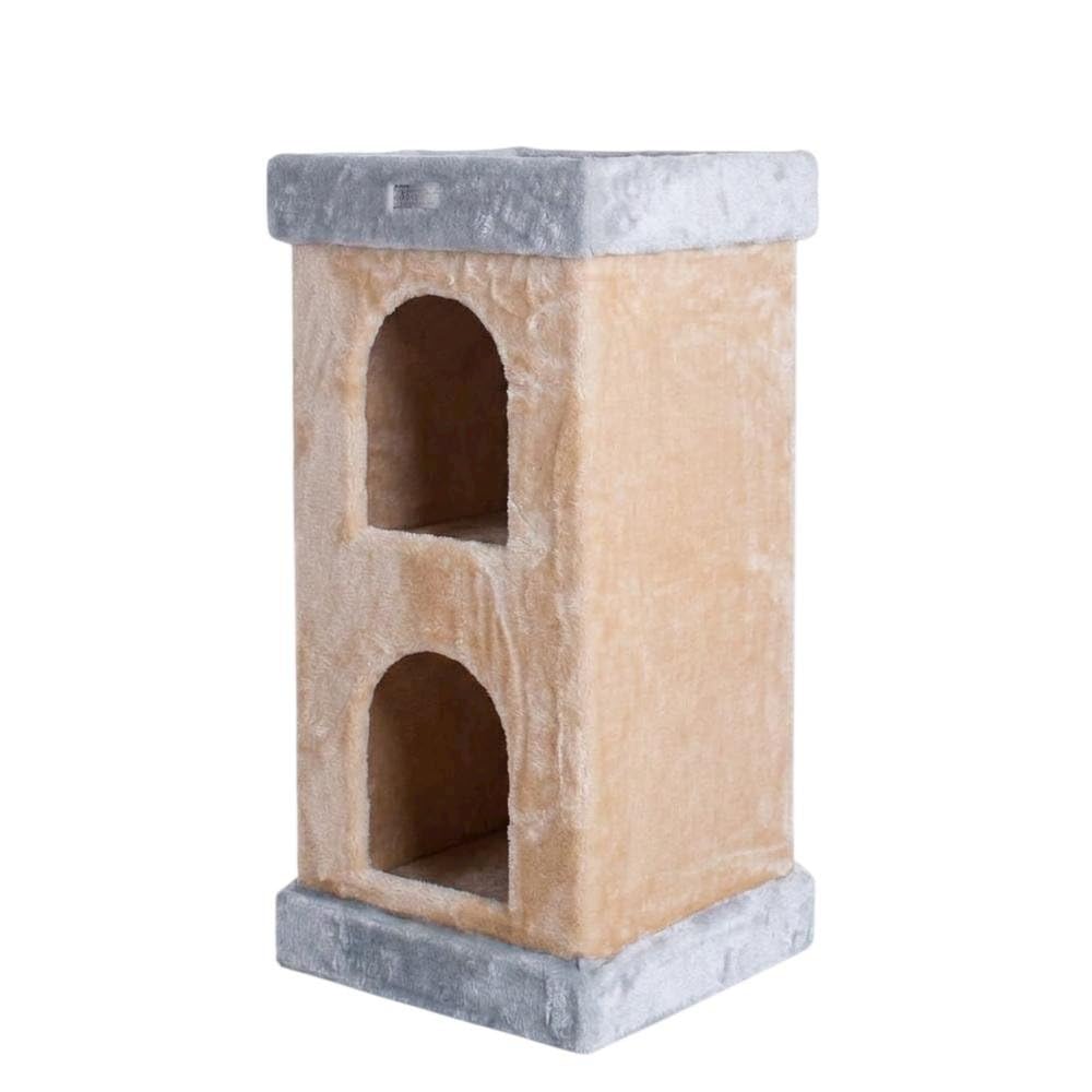 Pressed Wood Cat House with Sisal Scratching Carpet by Bison Pets – Engineered Wood, Beige