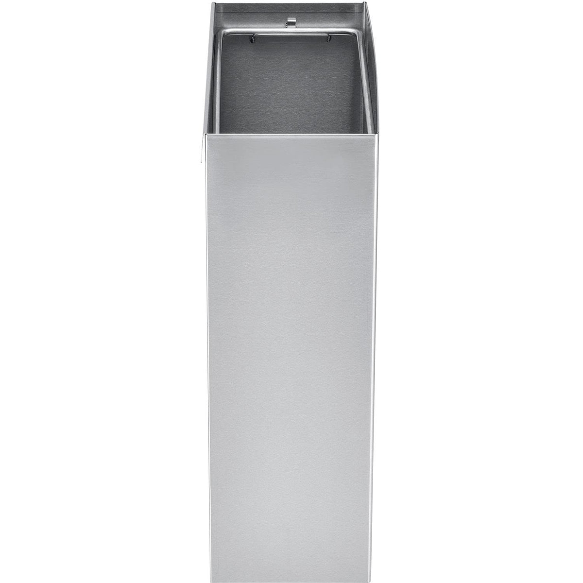 Indoor Wall Mount Trash Can by Global Industrial – 6"L x 14"W x 18"H, 6.4 gallons, Stainless Steel, Satin, Model 641437SS