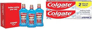 Colgate Total Mouthwash, Alcohol Free Mouthwash, Peppermint, 33.8 Ounce, 3 Pack & Baking Soda & Peroxide Toothpaste - Whitens Teeth, Fights Cavities & Removes Stains, Brisk Mint, 6 Oz, 2 Pack