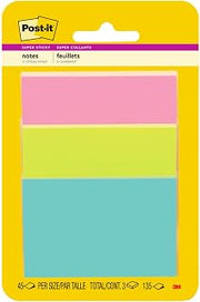 Post-it Super Sticky Notes, Assorted Sizes, Miami Collection, 3 Pads per Pack, 45 Sheets per Pad (3432-SSMIA)