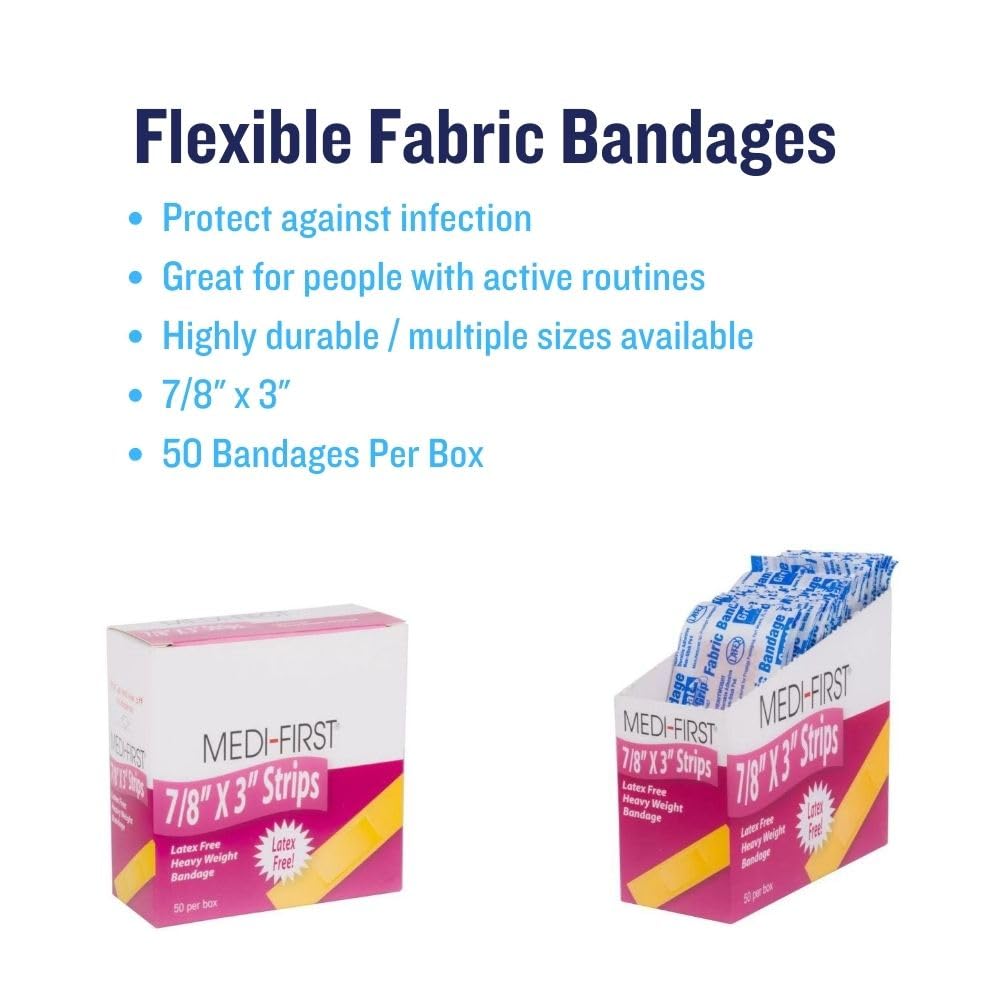Products Extra Heavy Weight Latex Free Flexible Woven Strip Bandages by Medique – 50 Count (Pack of 1), Latex, Natural, Model 61450