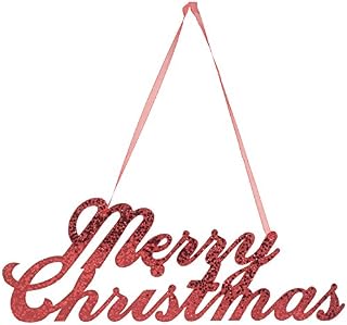 Creative Converting 12 Count Christmas Glitter Sign with Ribbon Hanger, Red