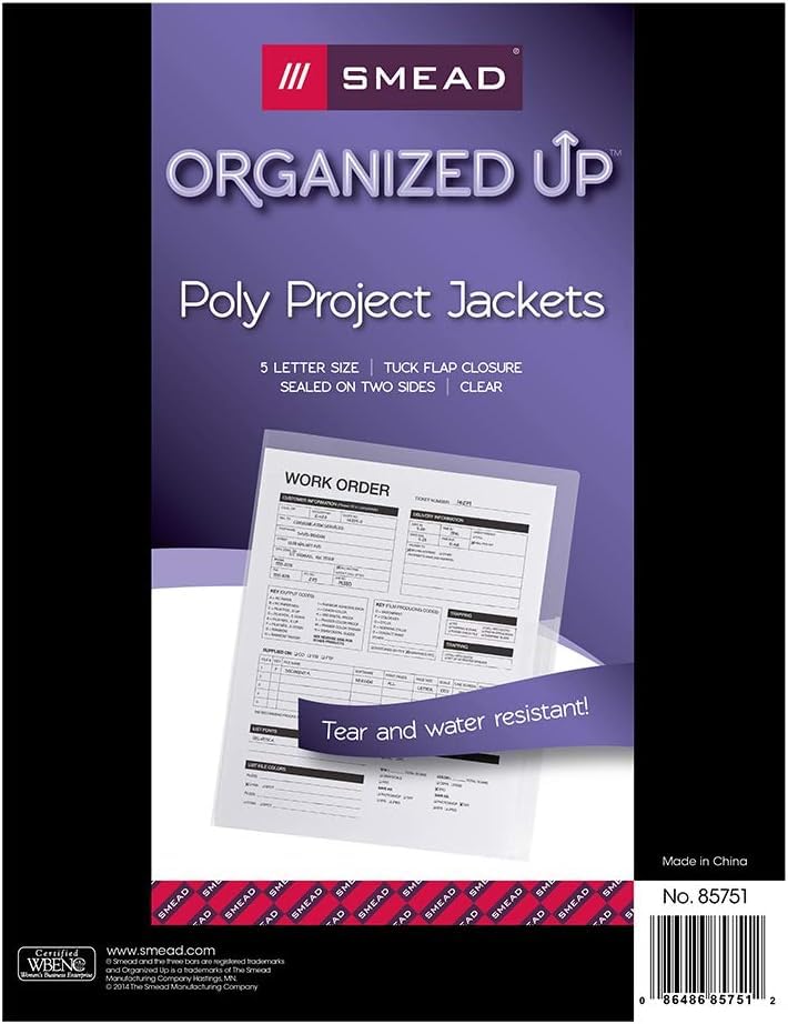 Organized Up Poly Translucent Project File Jacket by SMEAD – 30 Count, Poly, Clear