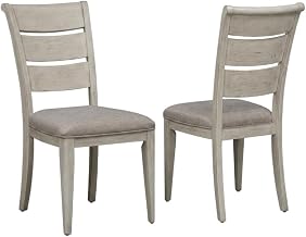 Starlight Canyon Home Linen-Upholstered Ladder Back Side Chairs Set of 2, Farmhouse Upholstered Dining Chairs for Kitchen Dining Room, White