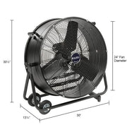 24" Diameter Portable Tilt Drum Blower Fan by Global Industrial – 13.25"L x 30"W x 30.5"H, Alloy Steel, Black, Model MI0820R