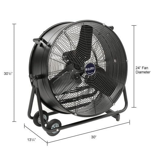 24" Diameter Portable Tilt Drum Blower Fan by Global Industrial – 13.25"L x 30"W x 30.5"H, Alloy Steel, Black, Model MI0820R