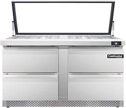 SW60-24M-HGL-FB-D Mighty Top Sandwich Unit, 60" W, With 24 Pan Top Openings, Front Breathing, Four Drawers & Hinged Glass Lid