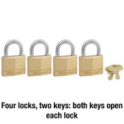 Solid Brass Padlock with Key by Master Lock – 4 Pack, Brass, Brass, Silver, Model 140Q