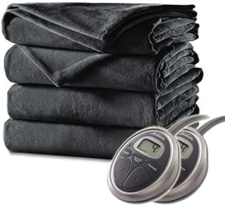 Sunbeam Luxurious Velvet Electric Heated Blanket, Auto Shut-Off, 10 Heat Settings,Two Controllers, Machine Washable, Queen (Charcoal Gray)