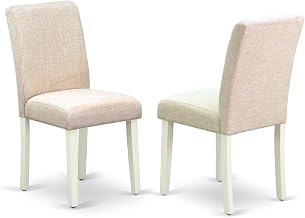 Furnifact Linen-Upholstered Dining Chair Parsons Style with High Back, Upholstered Dining Room Chair for Kitchen Table Use, Set of 2