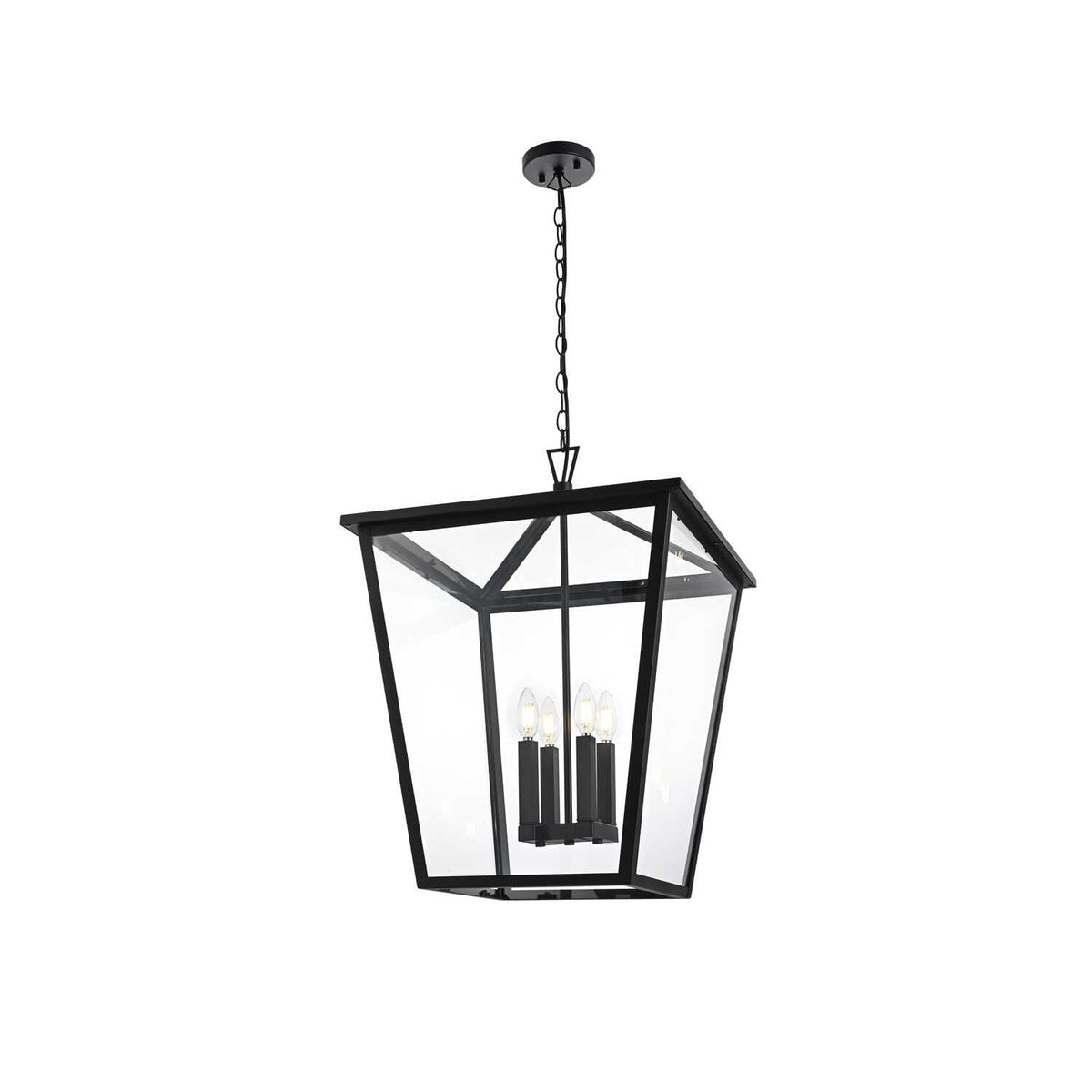 Oxford Four Light Outdoor Pendant Black by Lighting Design – Iron, Black, Model OD334H27BK