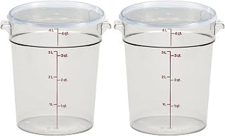 Cambro Food Storage Container with Lid (2 Pack) - Round Series - 4 QT (Quart) - Commercial Grade for Food Prep (Clear)