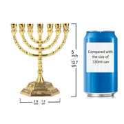 BRTAGG 12 Tribes Menorah, 7 Branch Candle Holder, Gold 5 Inches