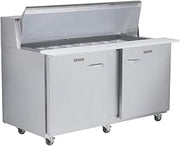 Traulsen UPT6012-LL-SB Dealer's Choice Compact Prep Table Refrigerator with roll-top lid which serves as an overshelf