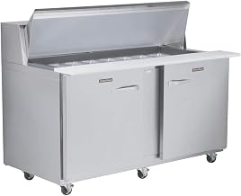 Traulsen UPT6012-LL-SB Dealer's Choice Compact Prep Table Refrigerator with roll-top lid which serves as an overshelf