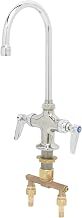 T&S Brass B-0301-01 Double Pantry Faucet, Single Hole Base, 4-Inch Spreader, Swivel Gooseneck, Non-Splash Aerator