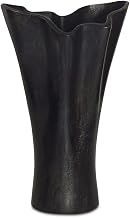 Yeri Vase, Freeform Fluted Cast Aluminum with Waved Ruffle Top, Aged Finish, Black