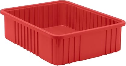 QUANTUM STORAGE SYSTEMS DG93060RD Dividable Grid Storage Container, Heavy-Duty Stackable Plastic Parts Bin for Warehouse, Assembly & Industrial Organization, 22-1/2" x 17-1/2" x 6", Red, 3-Pack
