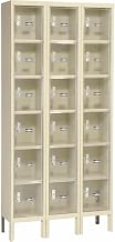 Global Clear View Locker Six Tier 12x12x12-18 Doors Unassembled - Tan by Hallowell – 12x12x12, Alloy Steel, Tan, Model USVP3228-6PT-GL