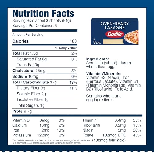 Barilla Vegetable / 9 Ounce (Pack of 3) / 1 Lasagna