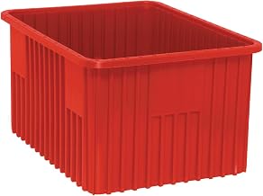 QUANTUM STORAGE SYSTEMS DG93120RD Dividable Grid Storage Container, Heavy-Duty Stackable Plastic Parts Bin for Warehouse, Assembly & Industrial Organization, 22-1/2" x 17-1/2" x 12", Red, 3-Pack