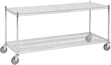 Chrome Plated Steel 2-Shelf Wire Station Cart - 72" L x 24" W x 34 1/2" H