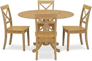 Furnifact Wood Dining Furniture Set, Round Pedestal Extension Table with Upholstered Chairs, Small Kitchen and Dining Room Table Set, Oak