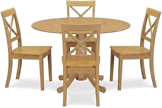 Furnifact Wood Dining Furniture Set, Round Pedestal Extension Table with Upholstered Chairs, Small Kitchen and Dining Room Table Set, Oak