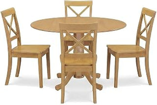 Furnifact Wood Dining Furniture Set, Round Pedestal Extension Table with Upholstered Chairs, Small Kitchen and Dining Room Table Set, Oak