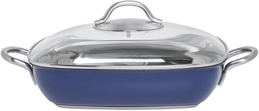 HUBERT Casserole Dish with Glass Lid Blue Stainless Steel - 11" L x 11" W x 2 2/5 H