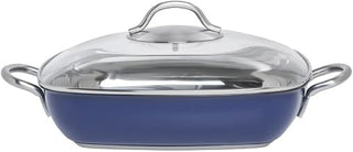 HUBERT Casserole Dish with Glass Lid Blue Stainless Steel - 11" L x 11" W x 2 2/5 H