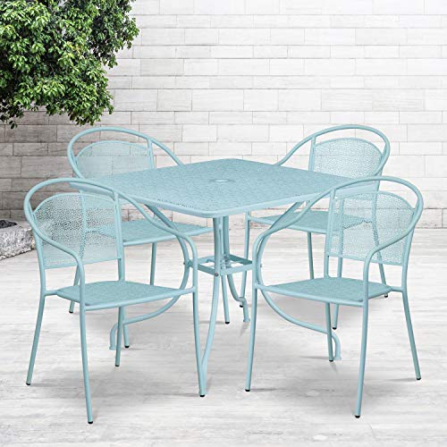 Flash Furniture Sky Blue / 28" / 4 Round Chairs + Square Table Dining Sets