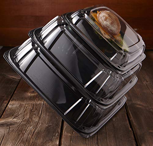 Black 10.7" UltraStack Square Platter with Clear 3" Dome Lid by Sabert – 11", Polyethylene Terephthalate (PET), Black, Pack of 25, Model C9611