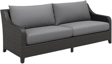 2 Piece Wicker Patio Furniture Set with Outdoor Loveseat and Slatted Coffee Table, Elegant Patio Loveseat and Coffee Table for Outdoors